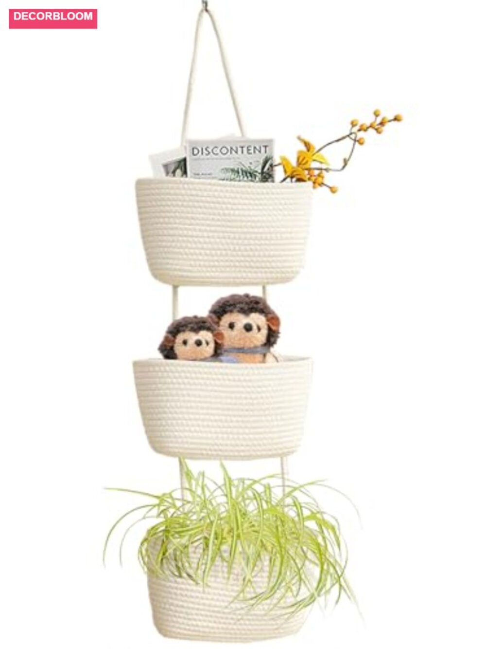 Large 3 Tier Cotton Rope Wall Hanging Organizer Boho Storage Basket